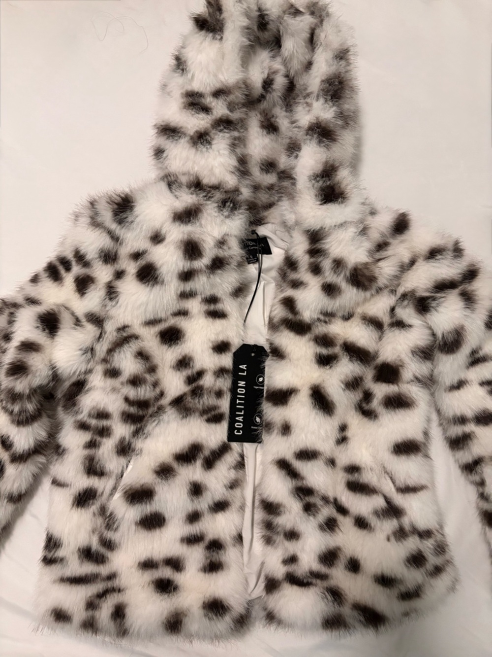 Coalition LA Faux White and Brown Fur Hooded Jacket - New